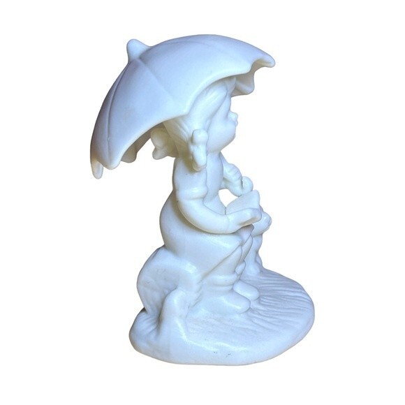 Little Girl with Umbrella + Puppy Dog Reading Book Whimsical Porcelain Figurine - Picture 3 of 11